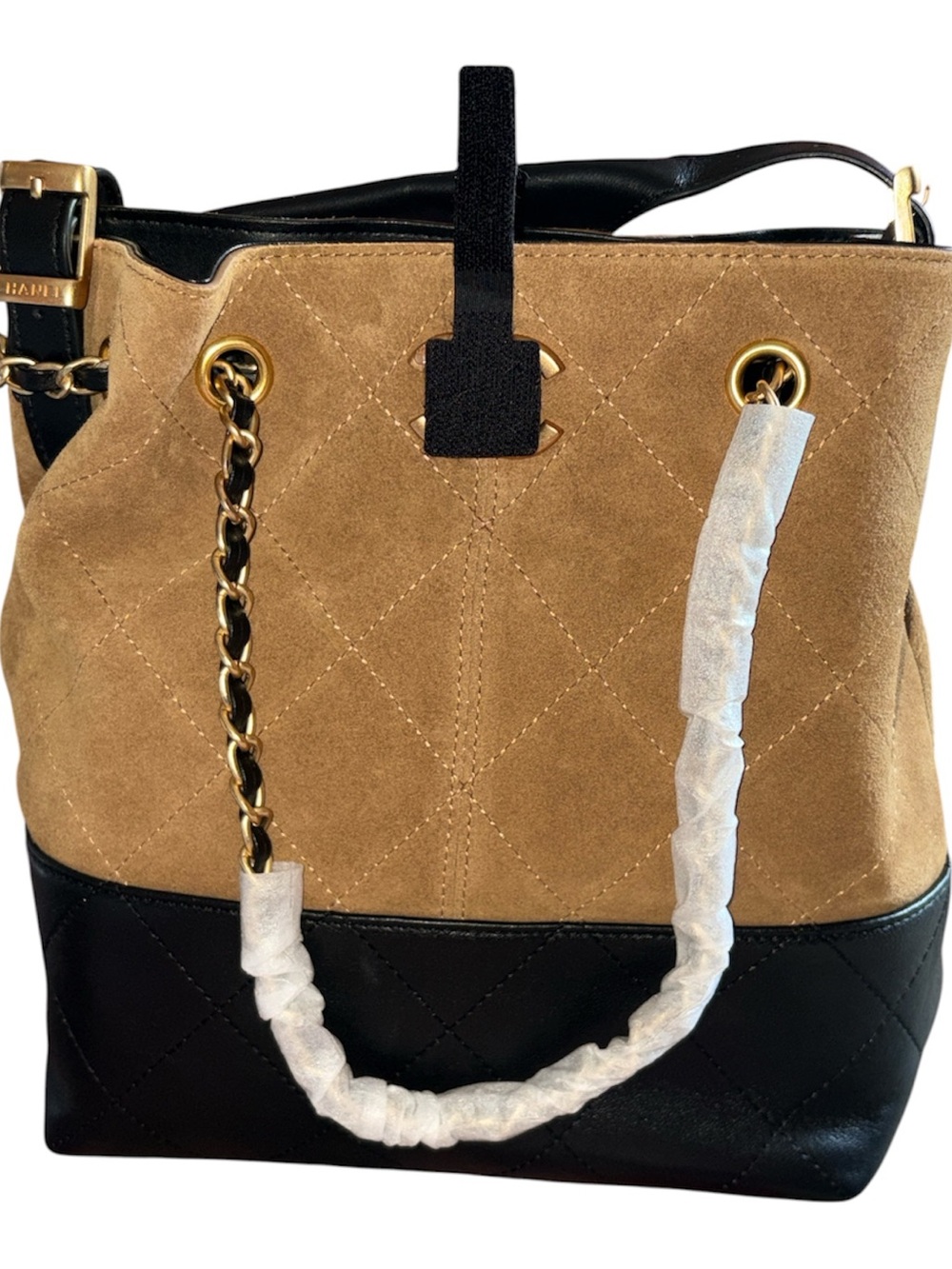 Two-Tone Tan and Black Quilted Women’s Shoulder Bag